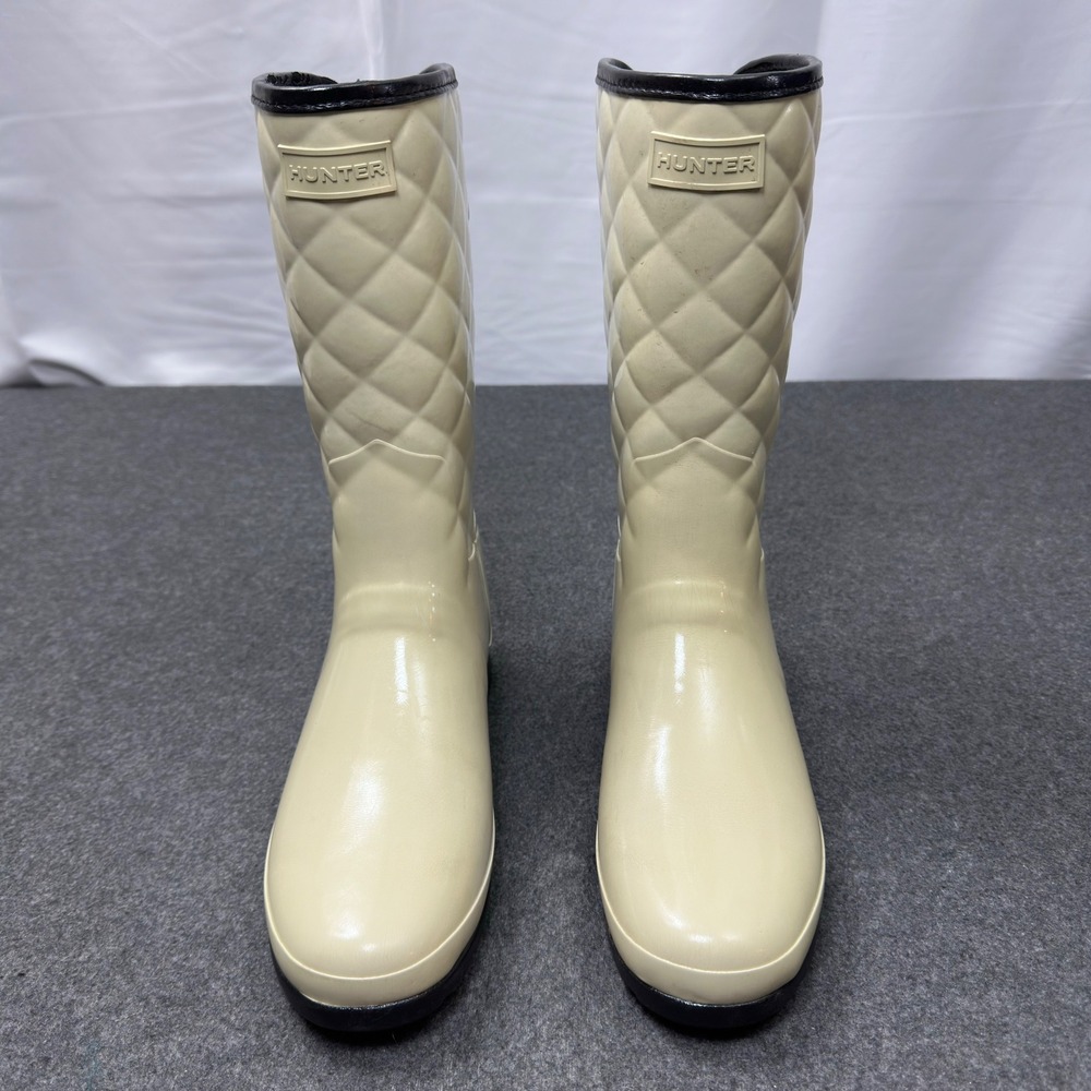 Hunter Original Quilted Gloss Tall Rain Boots Cream Beige Waterproof W9 M7